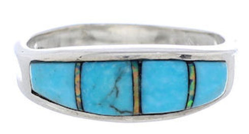 Southwest Opal And Turquoise Sterling Silver Ring Size 8-1/4 CX50623